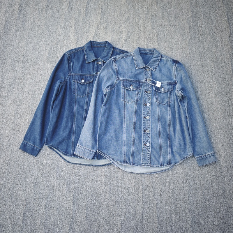 直筒休闲扣长袖口袋纯棉牛仔衬衫