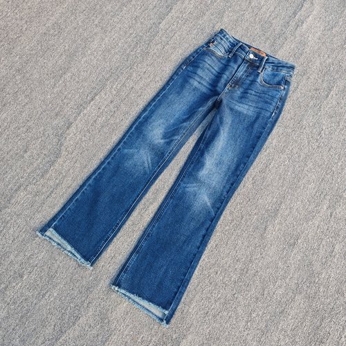 美单春秋冬高腰厚实毛边牛仔裤