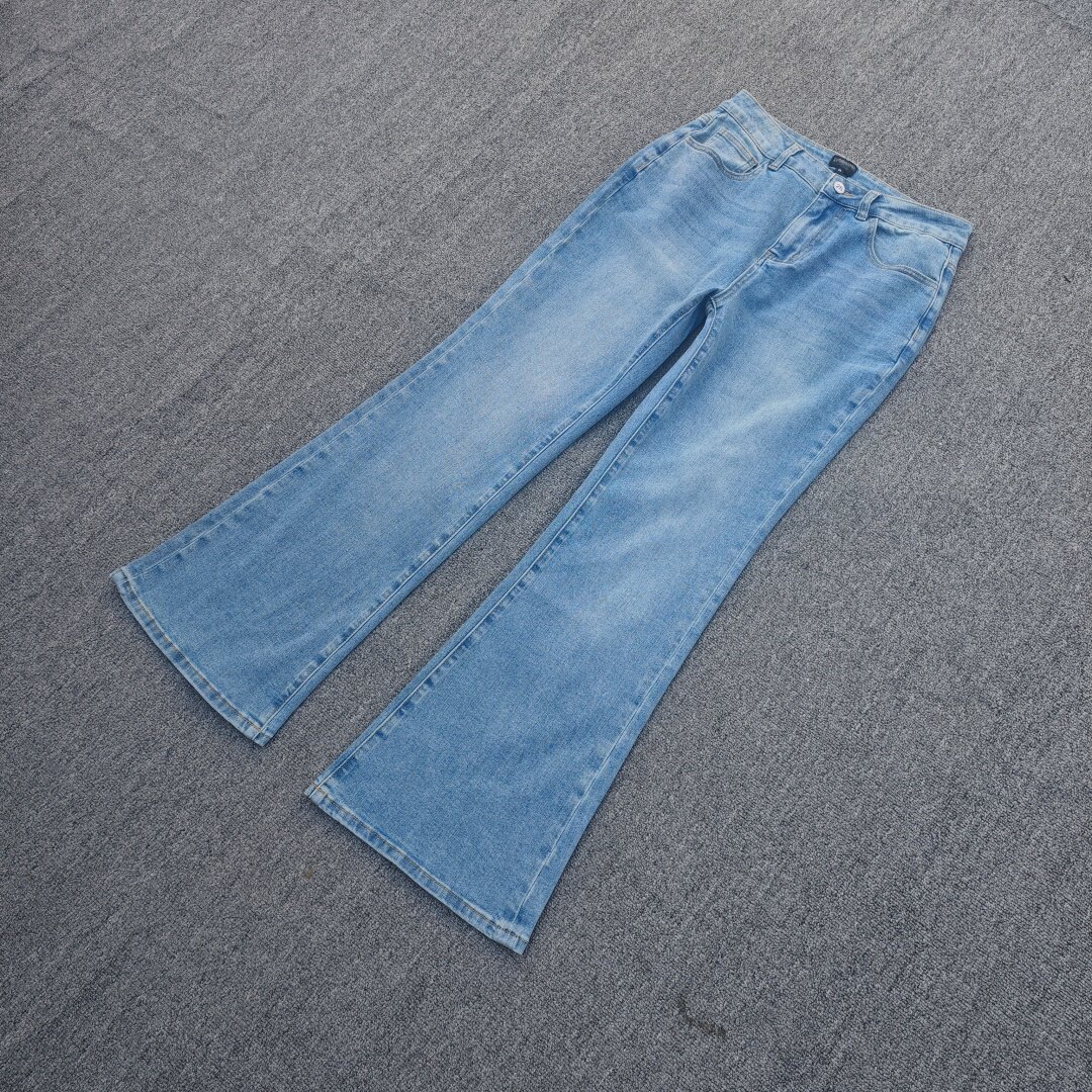 春夏秋JC家高腰弹力猫须磨白微喇牛仔裤百搭提臀修身显瘦女长裤