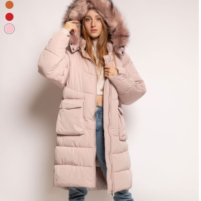 欧美秋冬加厚纯色连帽羽绒棉外套大码棉服女中长时尚休闲保暖棉衣