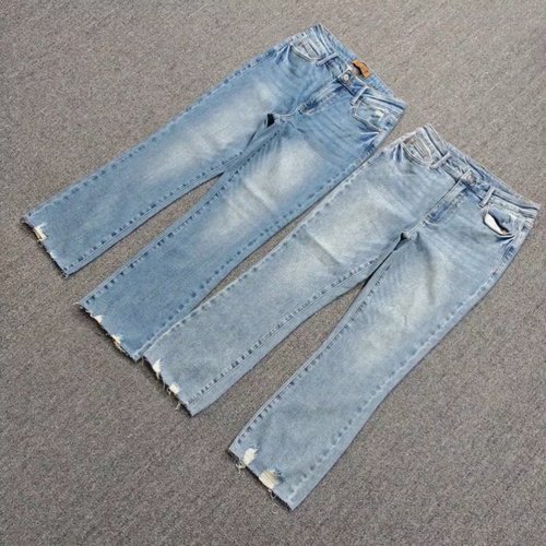 九分春秋棉弹裤脚缺口磨破牛仔裤