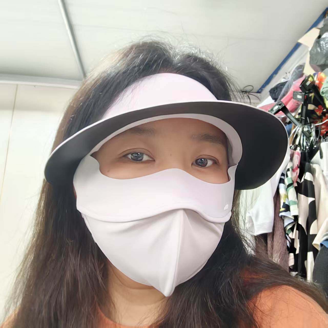 春夏防晒轻化量凉感透气遮阳骑行多用自由调节一体式防尘口罩帽子