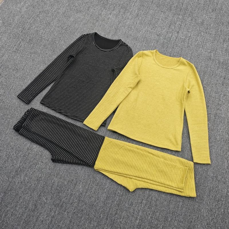 长袖厚款条纹保暖套装