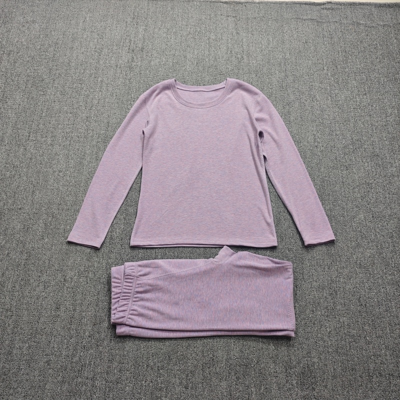 秋冬圆领彩纱发热保暖套装秋衣裤