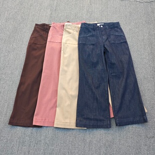 欧美单春秋高腰阔腿牛仔裤弹力棉亲肤柔软直筒裤脚宽边大码九分裤