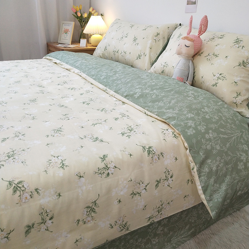 全棉绿色小清新碎花被套单件