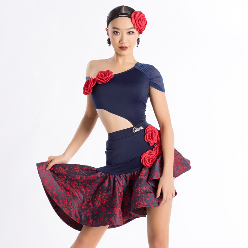 歌瑞亚拉丁舞服女成人新款露肩镂空上衣鱼骨半裙套装练功舞蹈服