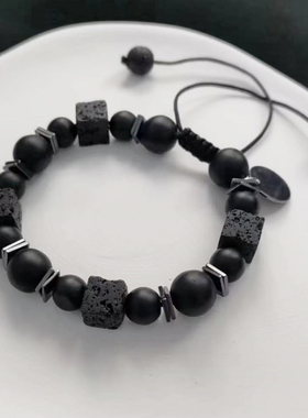 男女通用欧美方块火山石编织手绳