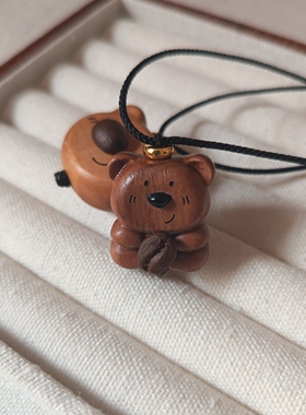 国风老桃木咖啡豆小熊项链