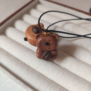 MD原创  国风老桃木咖啡豆小熊吊坠卡皮巴拉猫鱼手串学生情侣项链