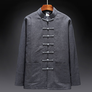 新中装传统七扣连袖亚麻外套 唐装秋装男装中国风棉麻长袖上衣