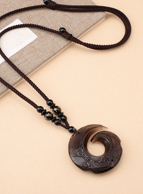 古风黑曜石吊坠项链百搭长款