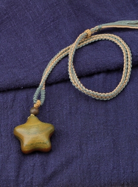 【幸运星】天然绿檀木项链可调节星星月亮吊坠复古文艺情侣毛衣链