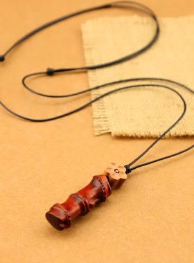 原创木质竹节项链檀木吊坠毛衣链长款男女民族风复古皮绳衣服挂饰