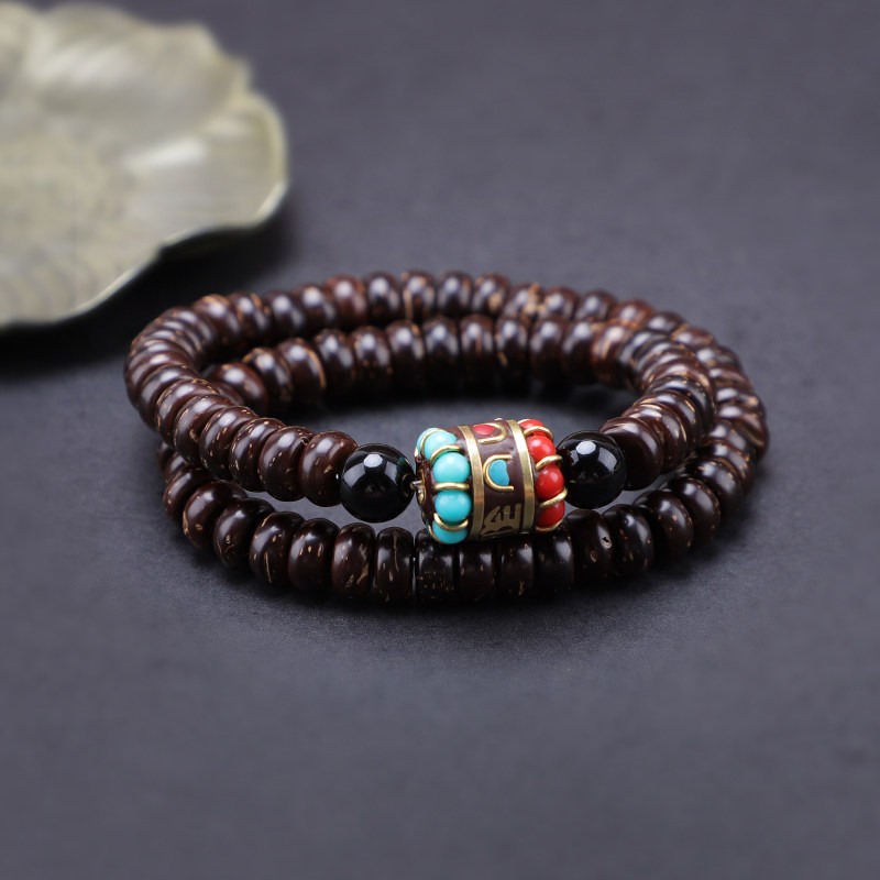 天然椰壳手串佛珠子手链玛瑙文玩配饰尼泊尔民族风男女菩提子手饰