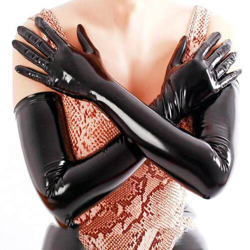 超长手套70厘米性感油亮光泽PU漆皮latex乳胶氨高弹镜面朋克街舞