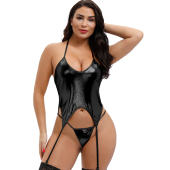 2020新款 吊袜带4根收腹吊袜带系脖仅上衣 欧美漆皮仿皮紧身连体式