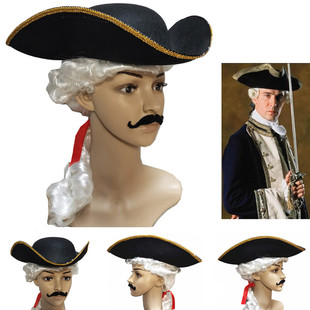 cos宫廷海盗帽加勒比杰克海盗伯爵帽连假发法官帽律师帽律师假发