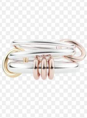 欧美时尚新款小众设计个性多环三色拼接戒指钛钢镀18K金指环百搭