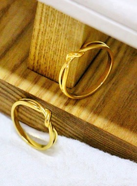 日韩时尚小巧百搭爱无尽打结戒指女钛钢镀18k金缠绕时尚简约指环