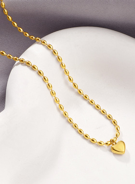 日韩时尚简约小巧甜美米粒珠钛钢小爱心项链锁骨链女2024新款