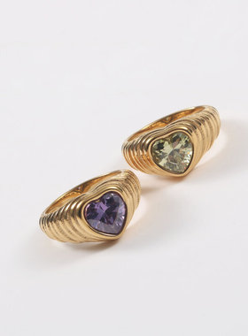 宽版个性桃心锆石面包戒指