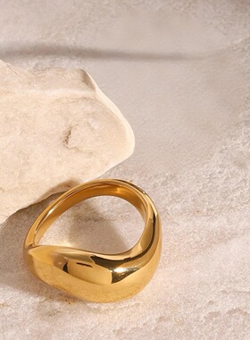 ins抽象设计感时尚戒指 钛钢戒指 欧美冷淡风个性复古镀18k金指环