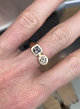 欧美时尚新款方形锆石圆锆拼接戒指钛钢镀18k金指环跨境新款个性