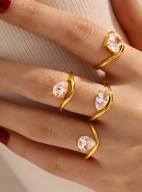 欧美轻奢设计马眼锆石戒指时尚个性百搭钛钢指环女食指中指礼物