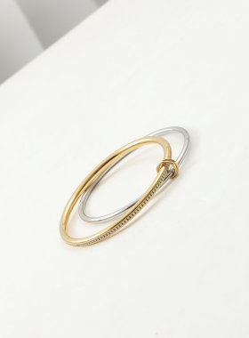 欧美时尚新款小众设计轻奢双环满钻手镯钛钢镀18k金手环女百搭