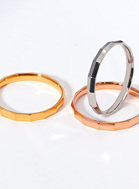 韩版简约几何切面戒指闺蜜女生ins冷淡风批花竹节钛钢指环女百搭