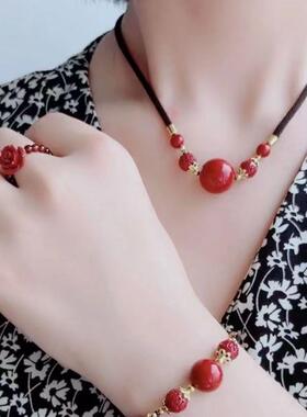 本命年朱砂锁骨链紫砂红砂万福珠招财进宝转运珠吊坠转运招财礼物