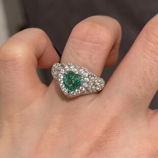 本命年S925纯银北岛恋人复古帕拉伊巴爱心满镶钻戒指中古风桃心彩