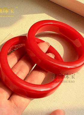 本命年外蒙料红玉方手镯女款时尚玉镯子方镯新疆玉石镯子平安镯礼