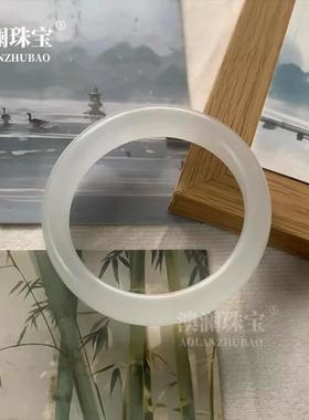 本命年水墨丹青玉镯白冰白月光圆条玉镯古风美人百搭礼物