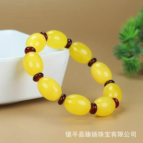本命年二蜜蜡琥珀手串浮起荧光琥珀蜜蜡手链礼物