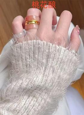 本命年新疆桃花酿女款戒圈指天山翠瑙素圈情侣男女戒指玉石方戒跑