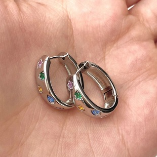 本命年S925纯银夏日甜妹耳圈简约时尚 星星彩色锆石耳环耳饰耳扣时