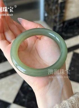 本命年外蒙料手镯高和田玉湖水绿宽条古青色清水细圆条镯子轻款批