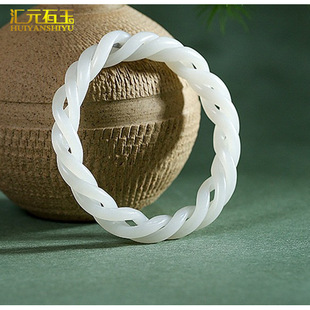 仿古明清和田玉白玉古典麻花手镯碧玉绞丝螺旋女款缠丝玉镯子