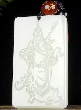 本命年新疆和田玉关公牌子精雕和田玉武财神义薄云天玉挂件送证礼