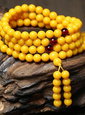 本命年福运堂鸡油黄琥珀佛珠108颗手链老蜜蜡手串男女款原石饰品