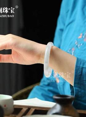 本命年水墨丹青玉手镯冰灰色女士玉石镯子阿富汗汉白玉手镯礼物