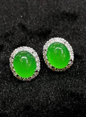 本命年玛瑙起光旦面戴非款玉髓耳钉百搭绿色鸽子蛋玉石耳坠礼物