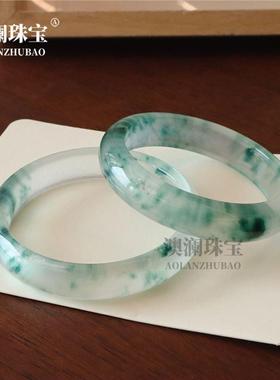 本命年石英岩玉冰种飘花翡翠色玉手镯转运招财送妈妈女朋友生日礼
