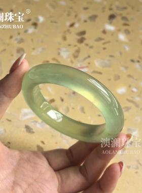 本命年岫玉手镯玉镯子晴水湖水绿抹茶色青玉扁条款玉石女士饰品礼