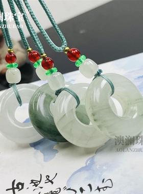 本命年天山翠甜甜圈吊坠白飘绿面包圈挂件男女款玉石项链毛衣链礼