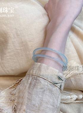 本命年叮当镯玉髓海蓝色玛瑙细手镯女玉翡翠古风国风新中式礼物