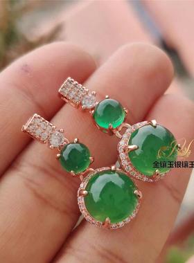 本命年冰种阳绿色玉髓耳钉925银镶玛瑙玉石耳坠简约气质女耳饰品