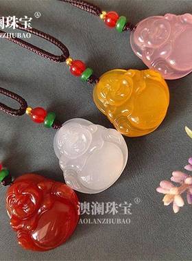 本命年玛瑙玉髓佛公吊坠笑面佛项链女弥勒佛红黄白粉色小笑佛多色